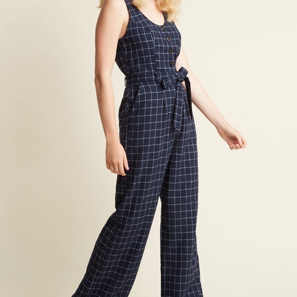 blue plaid jumpsuit